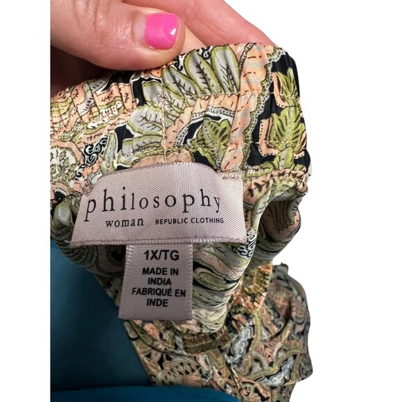 Philosophy Wide-Leg Pants Woman 1X Paisley Print Elastic Waist Cotton Blend BOHO - Picture 6 of 6